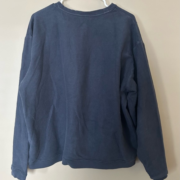 League Blue Ribbed Crewneck Sweatshirt with White Fire Island Logo - Picture 2 of 6